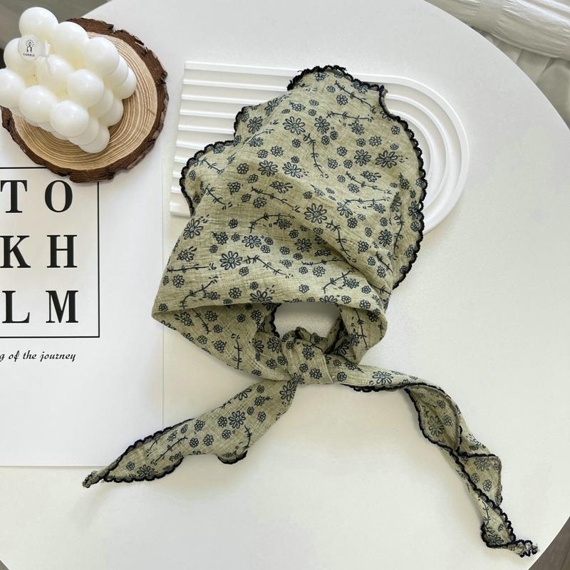 2025 Flower Neck Scarf Shawl Summer Triangle Hair Head Wrap Headband Handkerchief Hair Ties Bandanas Hair Ribbon For Women