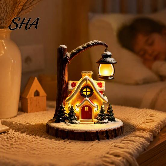 Functional Desktop Decoration Christmas Santa Claus Reading Lantern, Snowman Elk LED Night Light with Warm Decorative Lights Glow, USB Resin Tabletop