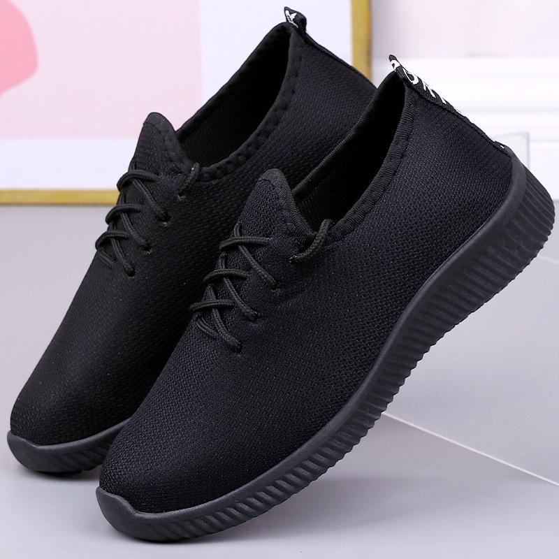 Women s Lightweight Lace-up Flyknit Walking Shoes - Breathable Mesh Low-cut Sneakers 37