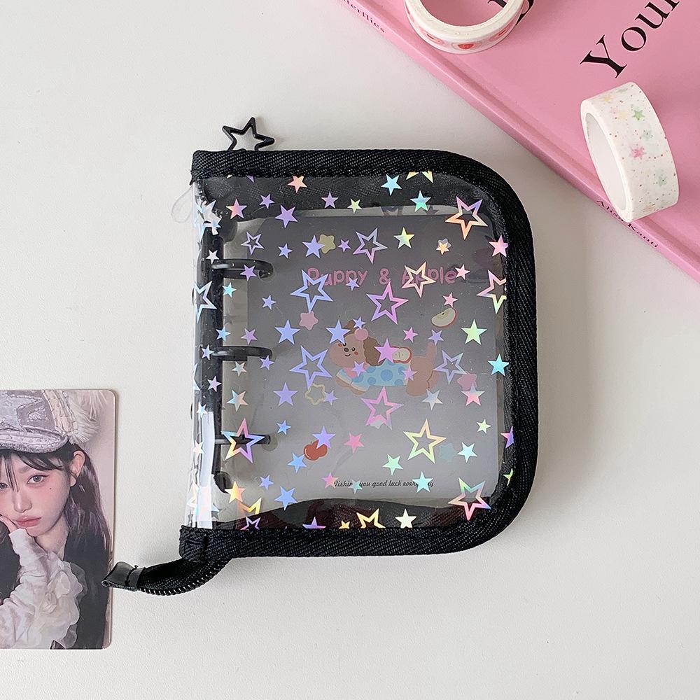 Korean Holographic Star PVC Card Holder - Cute Heart Zipper Album for Photocards & Journaling