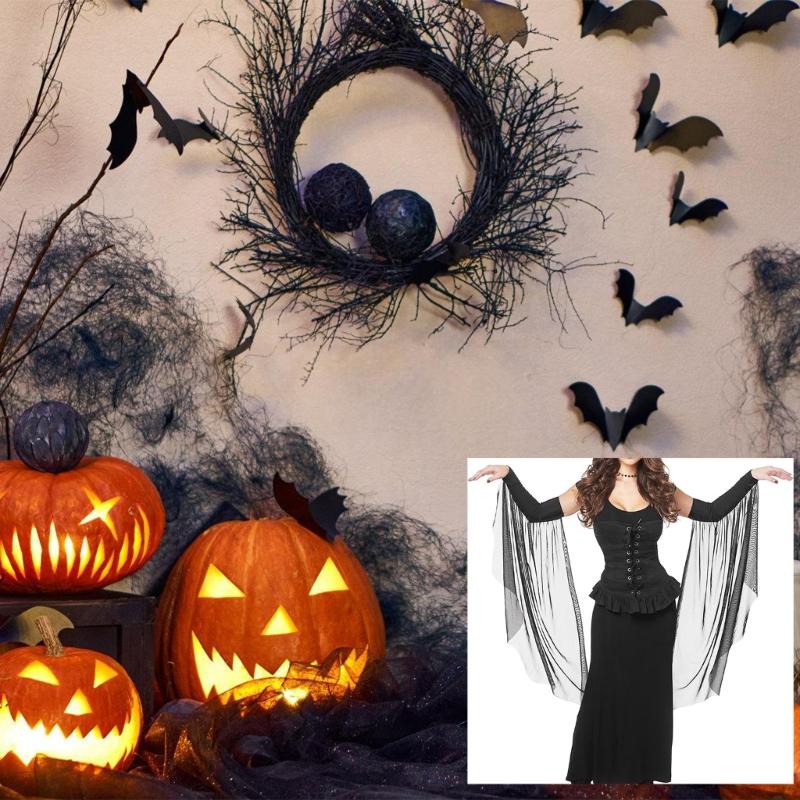 Frauen Ärmel Dunkler Tüll Fransenärmel für Halloween Hexenkostüm