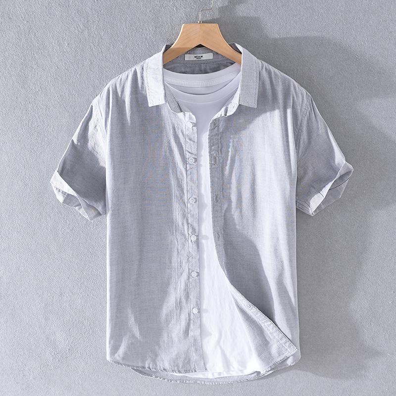 

Men s Short Sleeve Breathable White Linen Shirt XL світло-сірий колір