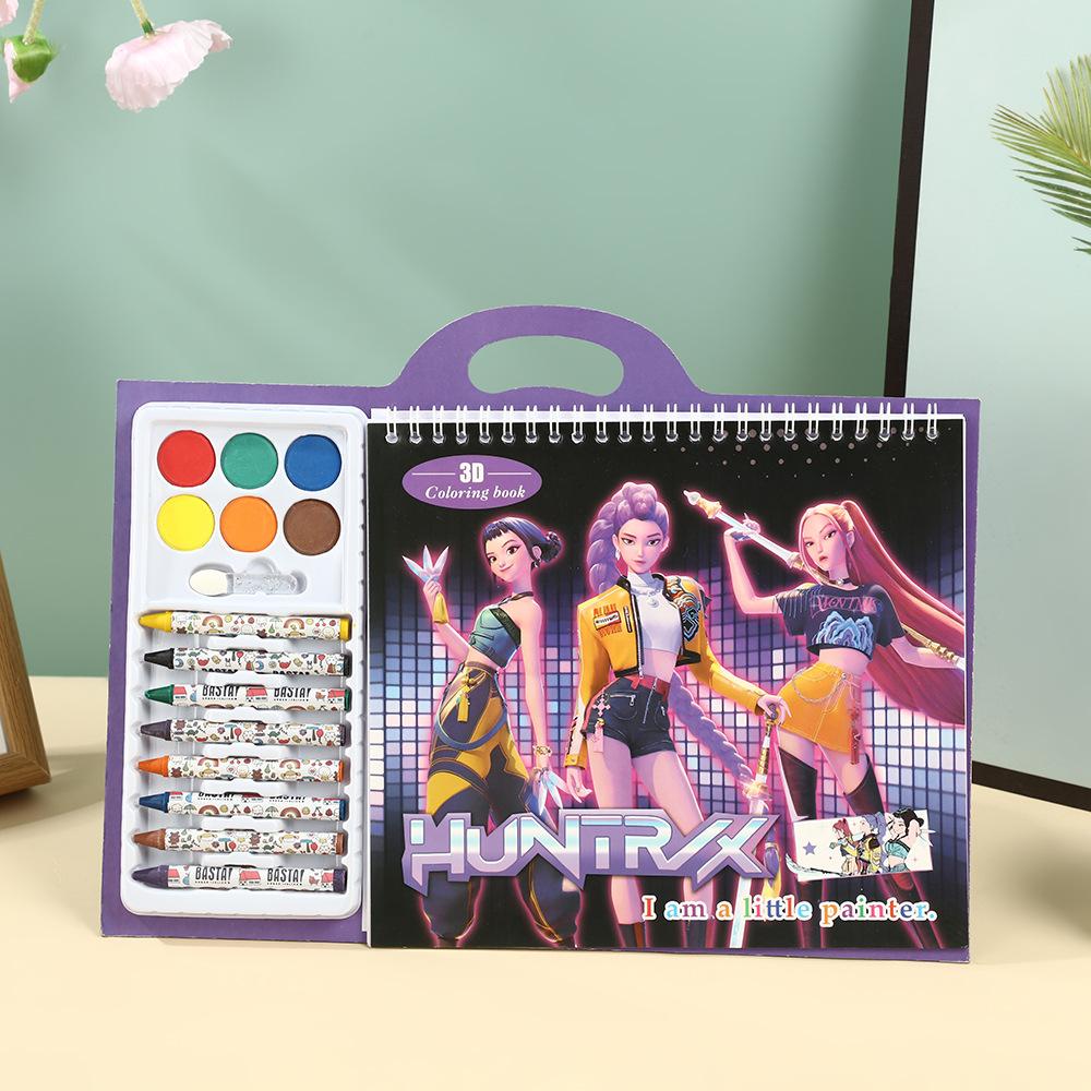 K-Pop Demon Hunters 3D Coloring Book Kit: Crayons & Watercolor Palette Included, Innovative Art Activity Kit Children-Friendly