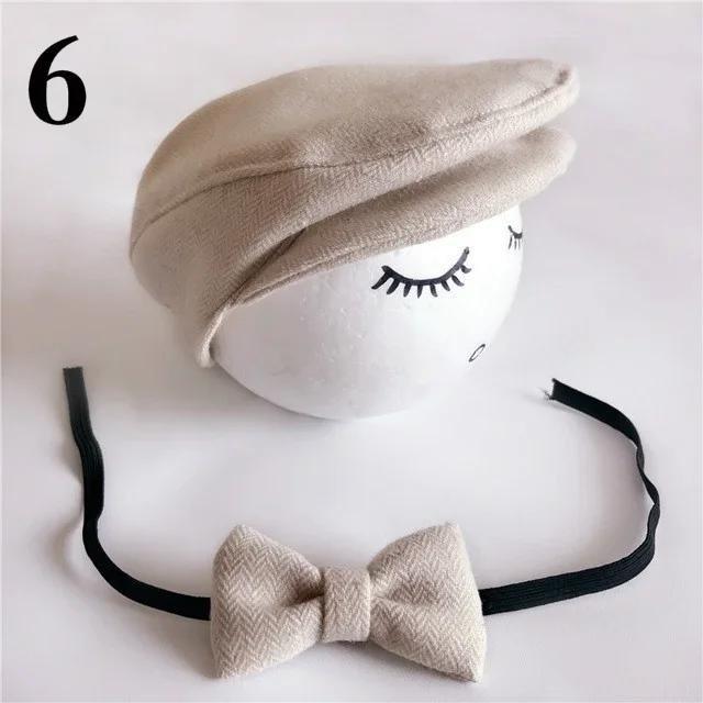 Newborn Photo Props Baby Boys Beret Hat + Bow Tie Set Newborn Newborn Photography Props Gentleman Cap Photo Outfit