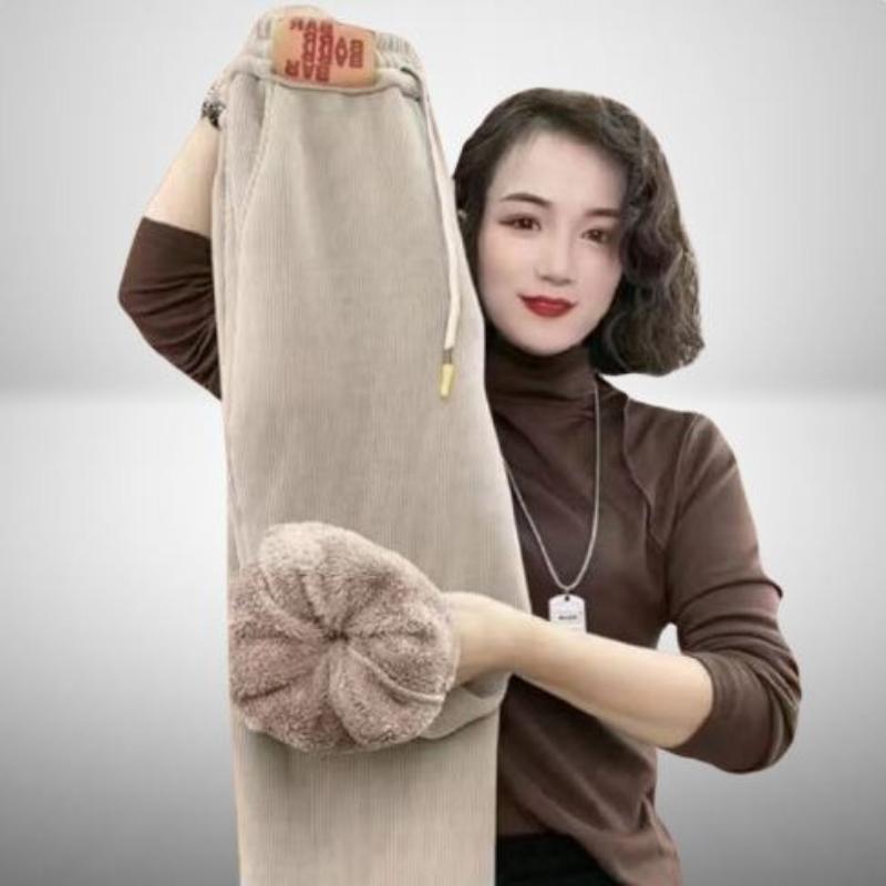 Women's Autumn and Winter Plus Size Corduroy Thickened Plus Velvet Feet Casual Pants