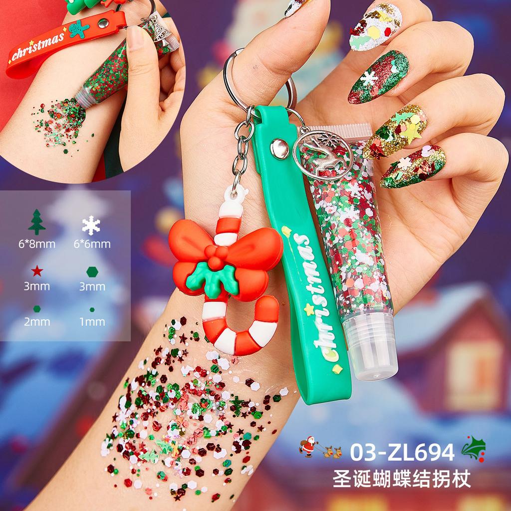 Make-up-Weihnachts-Pailletten-Körper-Glitzer-Gel-Schlüsselanhänger-Anhänger-Set zum Selbermachen von Nagelschmuck.