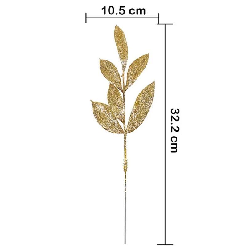 1pcs Glitter Bay Leaf Stems Artificial Christmas Spray Picks  Fake Floral Leaf Branches Wired Stem Decor For Christmas Tree