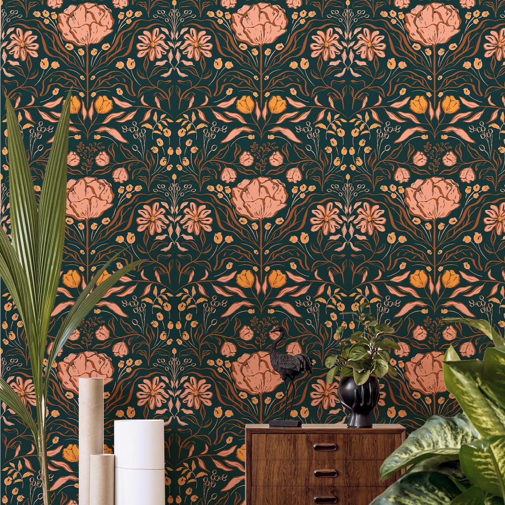 Boho Leaf Peel and Stick Wallpaper Floral Self Adhesive Wallpaper Waterproof Removable Contact Paper for Living Room Bedroom