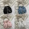 Fashion Nylon Shoulder Bags Pleated Floral Design Circle Handheld Handbag Exquisite Chain Crossbody Bag Ladies