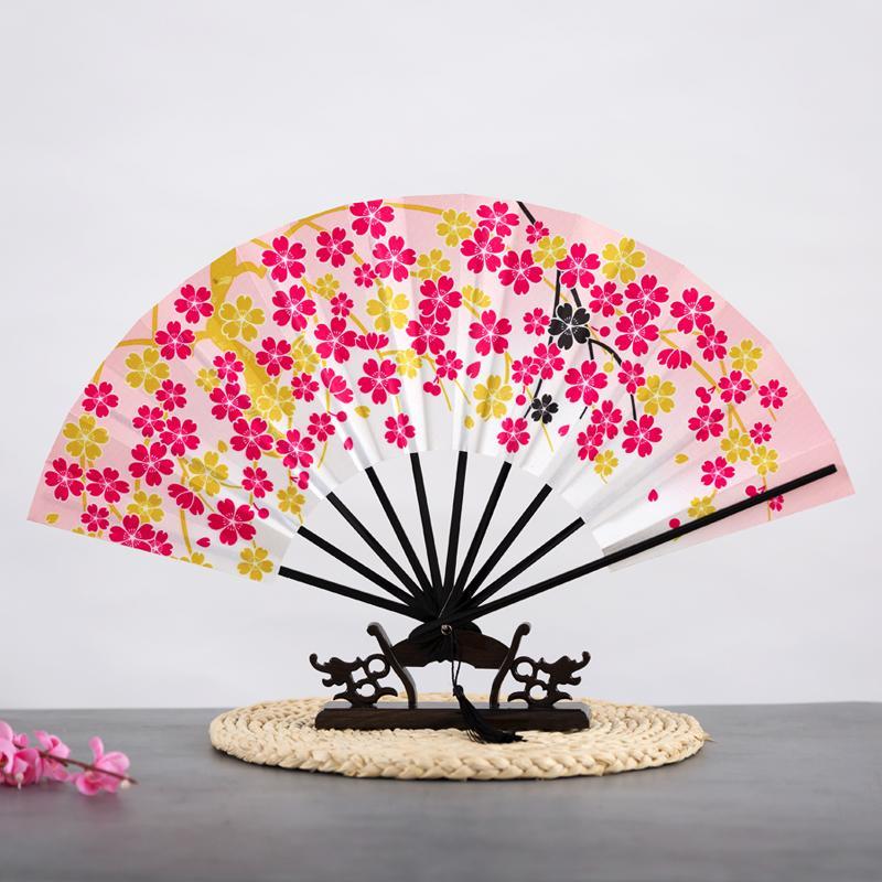 Ancient Chinese Style Golden Portable Folding Fan Bamboo Ribs Japanese Decor Stage Fan Girl Hanfu Dance Performance Hand Fan