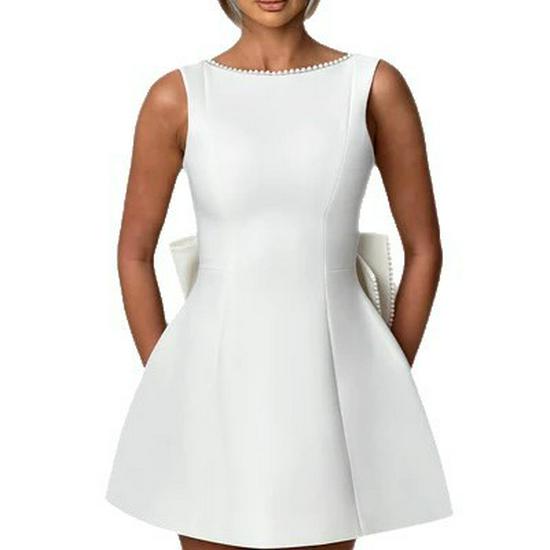 Letnia Damska Sukienka A-Line z Perłową Kokardą - Modna Spódnica Slim Fit