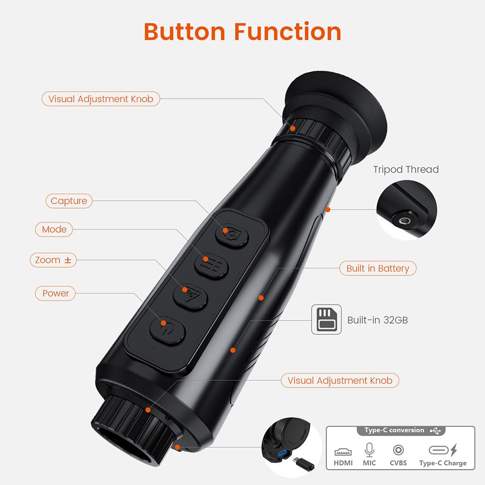 GTGUARD AI15 Thermal Imaging Night Vision Monocular, 60Hz Screen Refresh Rate, 1-8x Digital Zoom, 384*288 Resolution, IP66 Waterproof