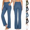 Pantalon Évasé Stretch Imitation Denim pour Femme Taille Haute Athlétique Coupe Ajustée avec Poches Latérales pour un Usage Décontracté