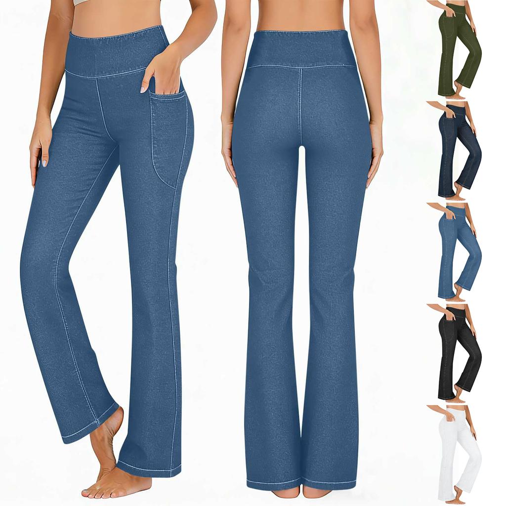 Pantaloni a zampa elasticizzati da donna in denim stampato Leggings trendy da allenamento Pantaloni