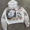 Unisex Streetwear Kapuzen-Oversize Reißverschluss-Sweatshirt Mit Strassstein-Buchstabendruck Lockerer Sitz Hip-Hop-Stil