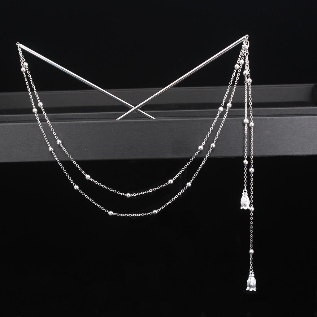 Doppelketten-Haargabel Perlenquaste Haarstab Nunchaku Haarnadel Chinesischer Stil Retro Haaraccessoires für Hanfu Tiaras Ornamente