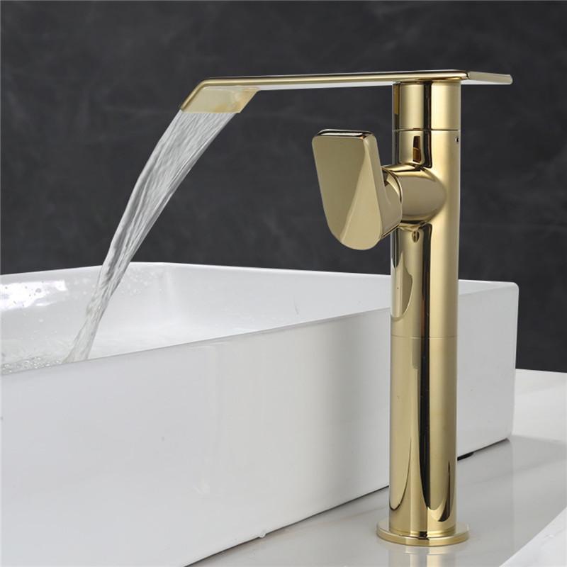 Brushed Gold 360 Rotating Bathroom Faucet Brass Basin Faucet Black Waterfall Tap Wash basin Faucet Hot & Cold Lavotory Faucet