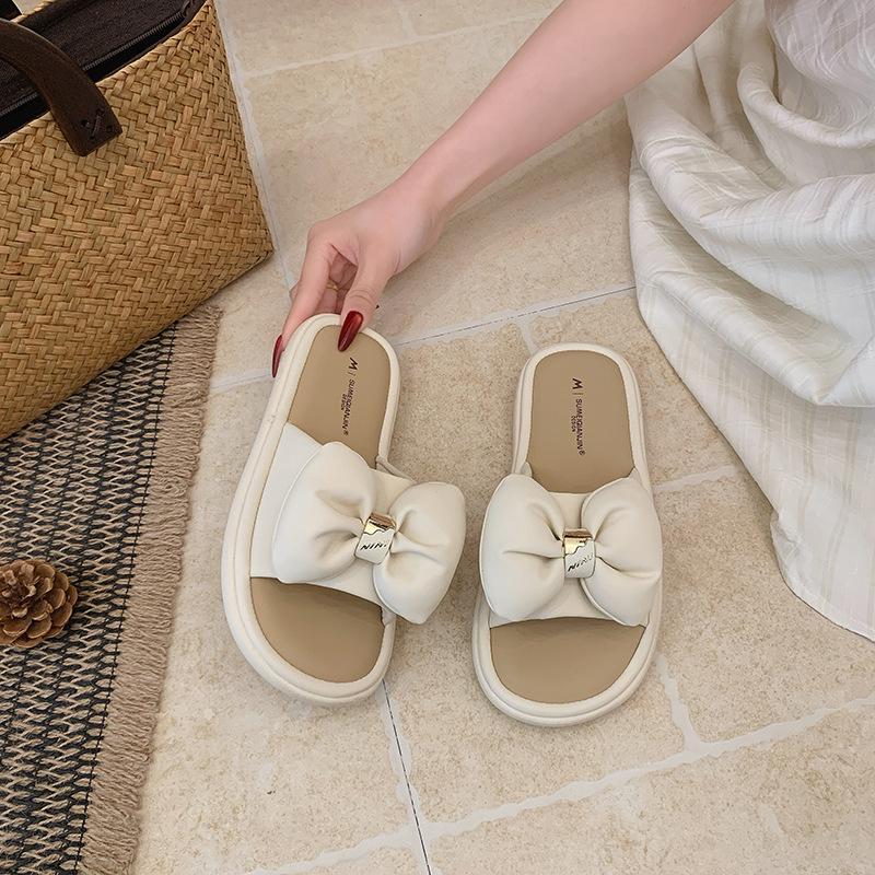 Fairy Style Bow Non-Slip Thick Sole Flip-Flops for Women - Summer 2026 Outdoor Soft Sole Casual Sandals