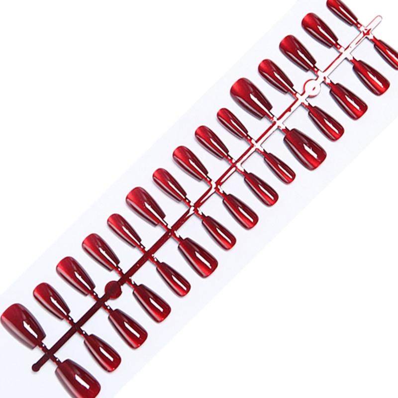 30pcs Cats Eye Press on Nail Almond/Short Square/Coffin Fake Nail Acrylic False Nail,Stick on Nail Glues on Nail Kit