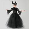 Halloween Maleficents Costume for Girls Evil Queen Dress Up Costumes Witch Devil Black Tulle Mesh Princess Dress Cosplay Clothes