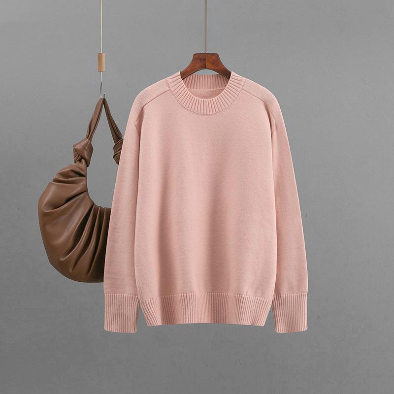 Autumn and Winter New Basic Round Neck Solid Color Loose Pullover Sweater, Women's Knitted Base Layer Top