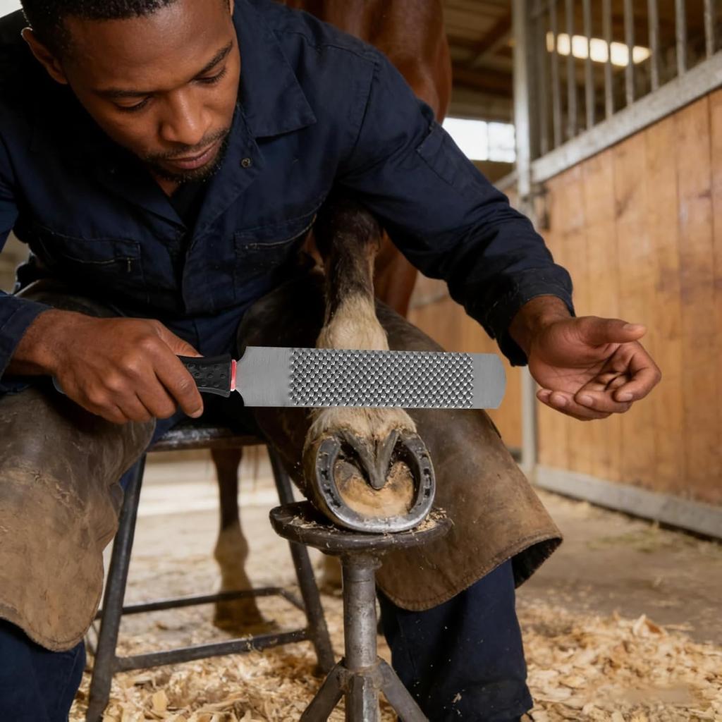 Hoof Rasp Horseshoe File with Handle High-carbon Steel Farrier Tool Double Sided Horse Hoof Trimmer Animal Foot File Equine Grooming Supplies Stable