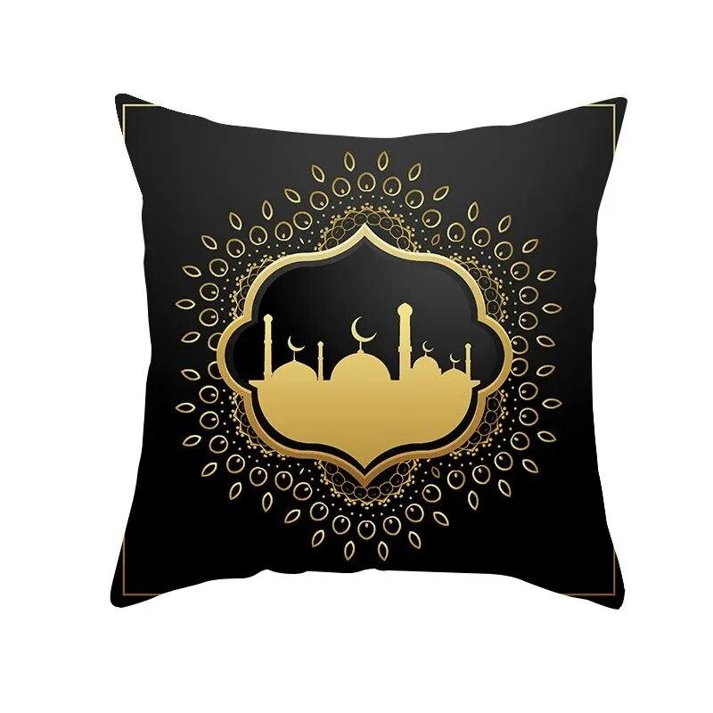 Golden Ramadan Eid Mubarak Moon Mosque Decorative Cushion Cover Islamic Pillow Cover for Sofa Home Car Decoration