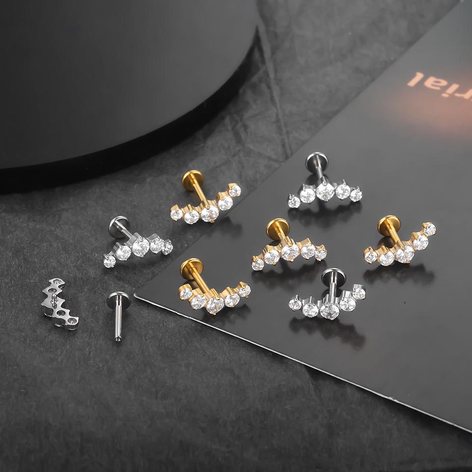 1PC Titanium Ear Piercing Cartilage Earrings Tragus Helix Pirsing Labret Piercing Cross Ear Lobe Lip Rings Daith Jewelry Women
