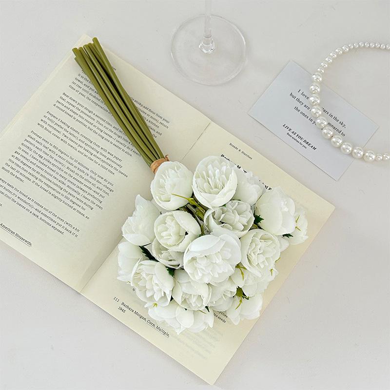 27-Head Tea Rose Peony Artificial Flower Bouquet for Photography, Weddings, and Home Decor