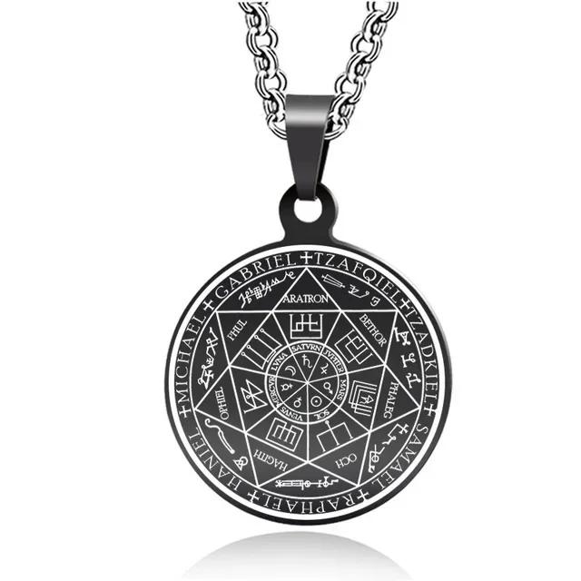 Sieben Engel Magischer Kreis Salomons Siegel Amulett Halskette Anhänger Herren Punk Retro Glücksbringer Schmuck