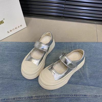 Thick-soled Mary Jane Single Shoes Women's 2025 New Summer Models Korean Heightening White Shoes Velcro Muffin Casual Shoes
