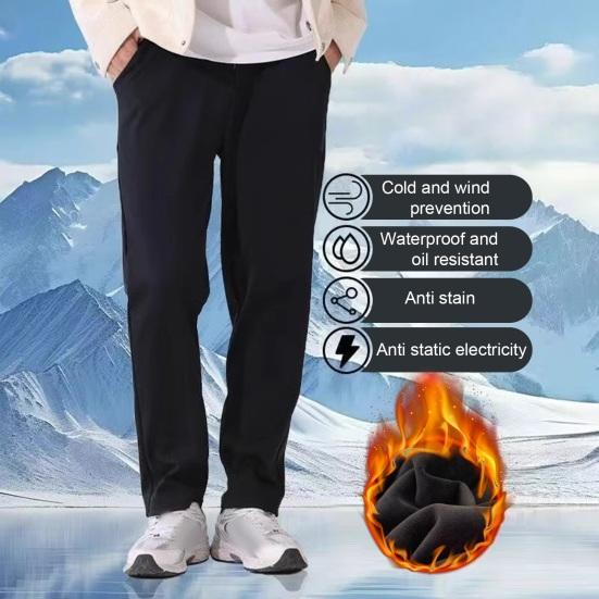 Pantaloni invernali da uomo spessi e foderati in peluche, elastici in vita, antivento, tinta unita, larghi
