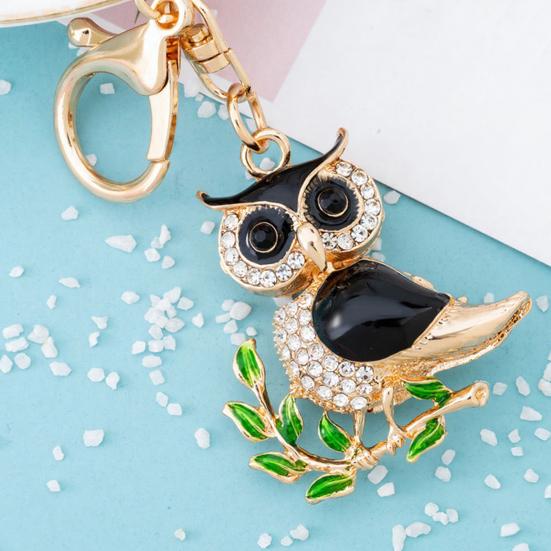 Owl-Shaped Keychain with Enamel Accents Sparkling Rhinestone Car Key Ring for Women Wisdom Symbol Pendant for Bags Keys