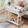 White Portable Rolling Standing Desk with Drawers, 32 Inch Adjustable Mobile Stand Up Teacher Desks with Wheels, Couch Sofa Side