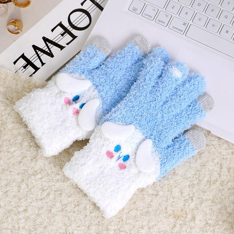 Cute Knitted Gloves Women Winter Thickened Warm Riding Electric Car Full Finger Students Writing Winter AY