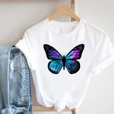 Tee Top Fashion T Shirt Clothing 90s Sweet Lovely Watercolor Butterfly Casual Short Sleeve Women Print Lady Female Graphic T-shirt
