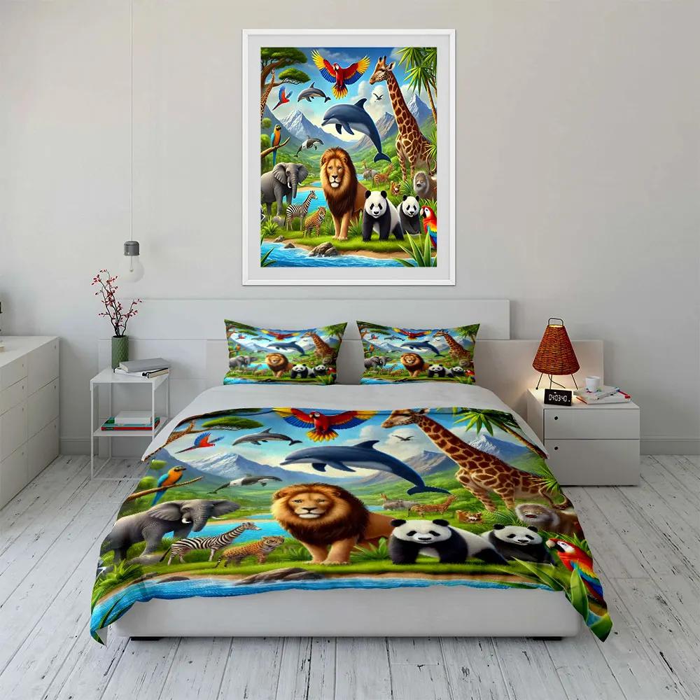 "Ensemble de décoration sur le thème des animaux - Faune" Plusieurs tailles chambre d'enfant et d'adulte Magnifique parure de lit 3 pièces cadeau"
