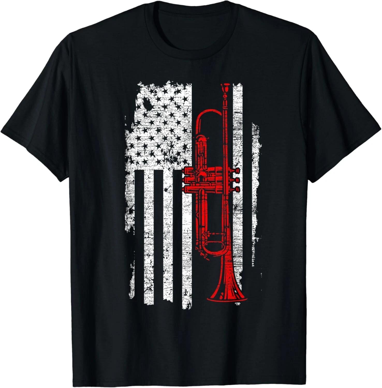 

USA Flag Thin Red Line Jazz Music Gifts Trumpet Gift Unisex T-Shirt L