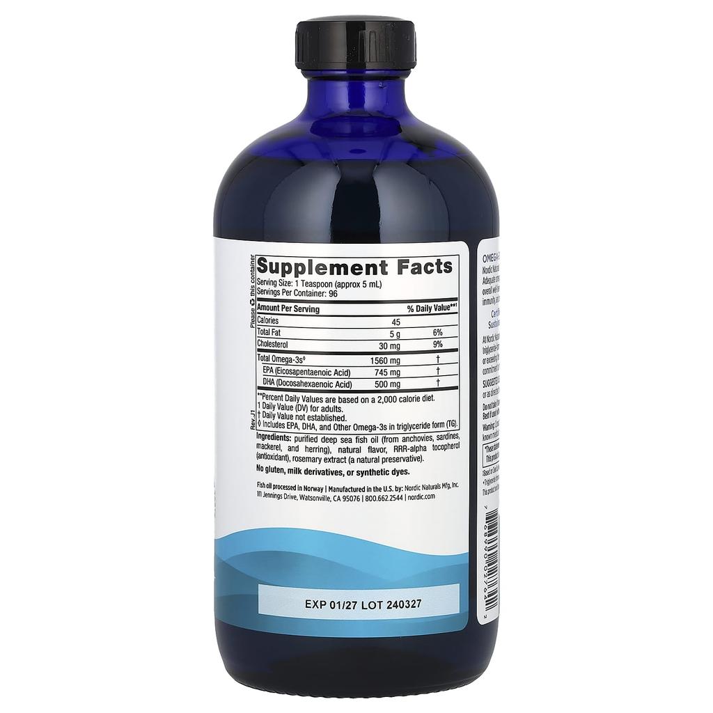 Omega 3, Lămâie, 1,560Mg, 473Ml(16 uncii fluide)