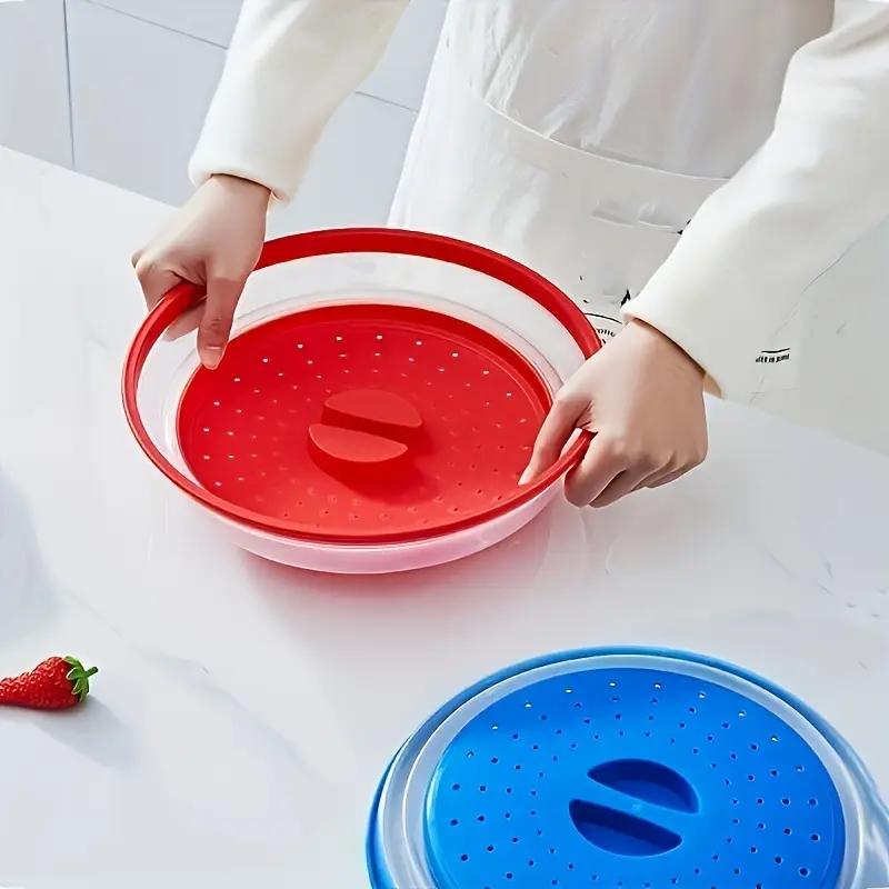 Microwave Splatter Cover Collapsible Food Plate Cover Drainer Basket Microwave Heating Splash-proof Cover Kitchen Cooking Lid