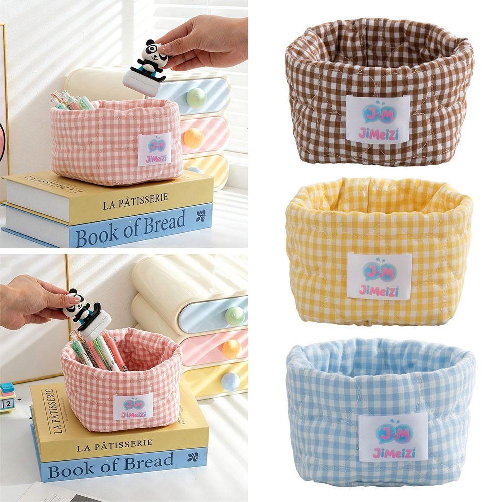 Gingham Fabric Storage Basket Soft Quilted Makeup Storage Basket  Home Decor