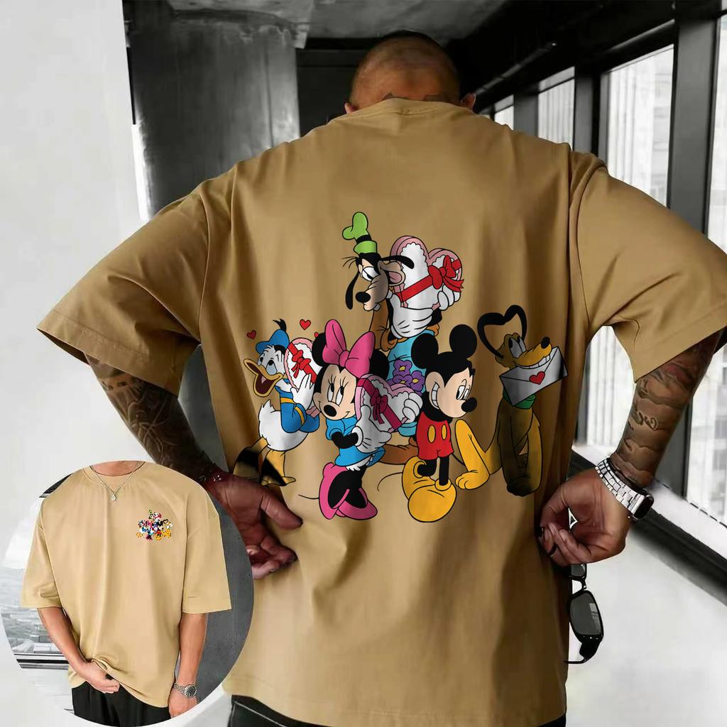 2026 Sommer Disney Mickey Maus Thema T-Shirt Herren Streetwear 100% Reine Baumwolle Kurzarm Lässig Locker Atmungsaktiv Oberteil