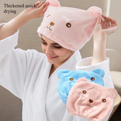Thickened Bear Hair Drying Cap, Microfiber Material. Highly Absorbent and Quick-Dry Head Wrap Towel for Curly Long Thick Hair