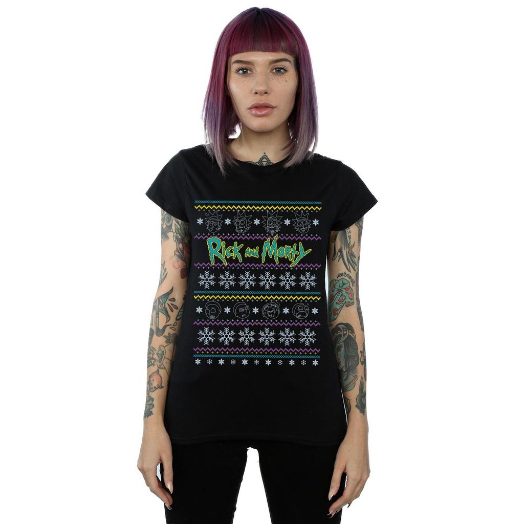 Rick And Morty Womens/Ladies Christmas Faces Cotton T-Shirt