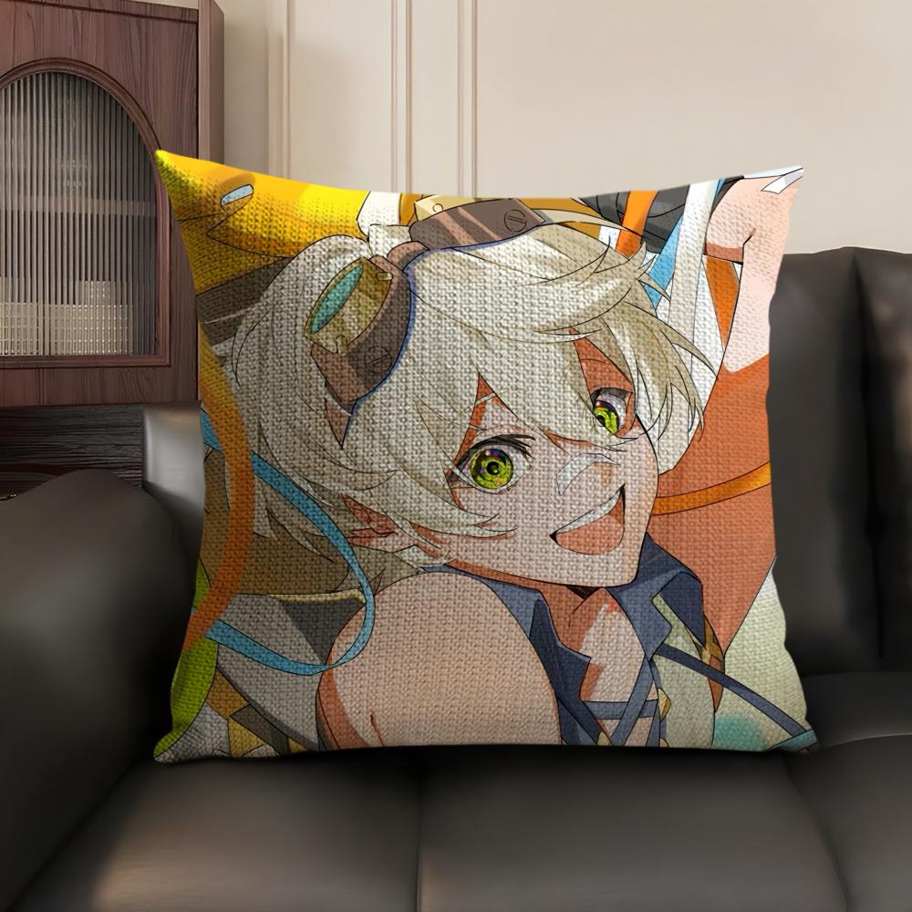 Bennett Genshin Impact Cute Cushion Cover Natural Linen Organic Fabric Double-Sided Printing Sofa Home Decor Gift Pillow Case