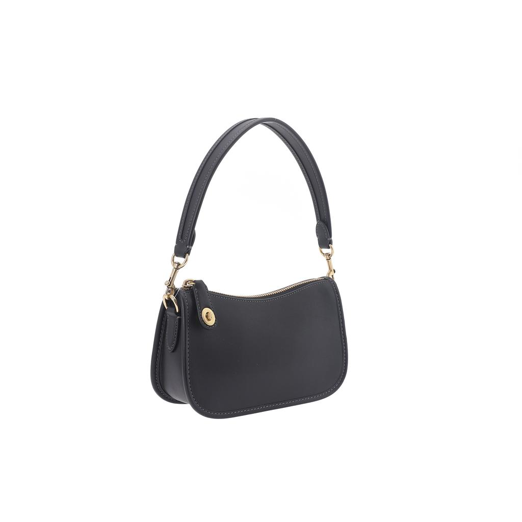 Coach Swinger 20 Solid Color Zipper Closure Leather Mahjong Bag Shoulder Tote Bag Small Women Bags Black C2643-B4BK