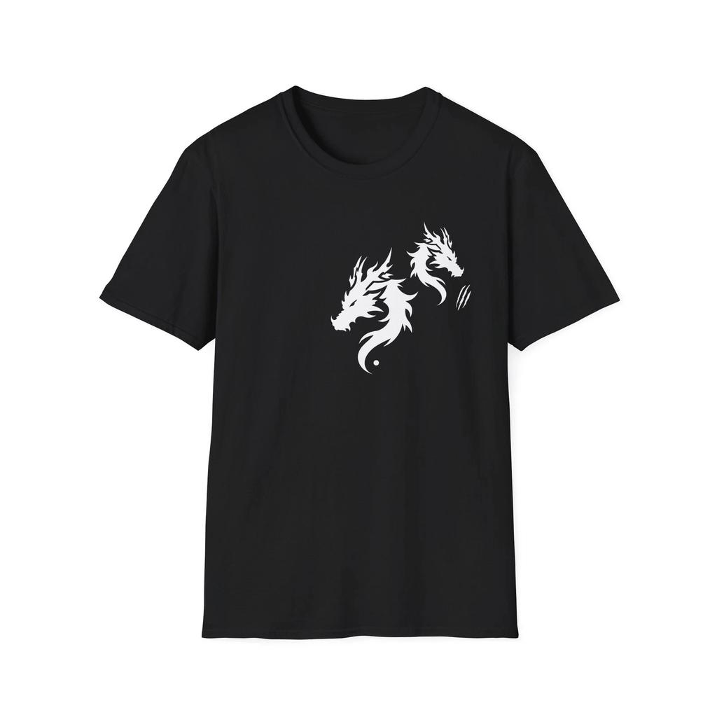 Double Dragon T-Shirt, Minimal White Dragon Graphic Tee, Retro Animal Art