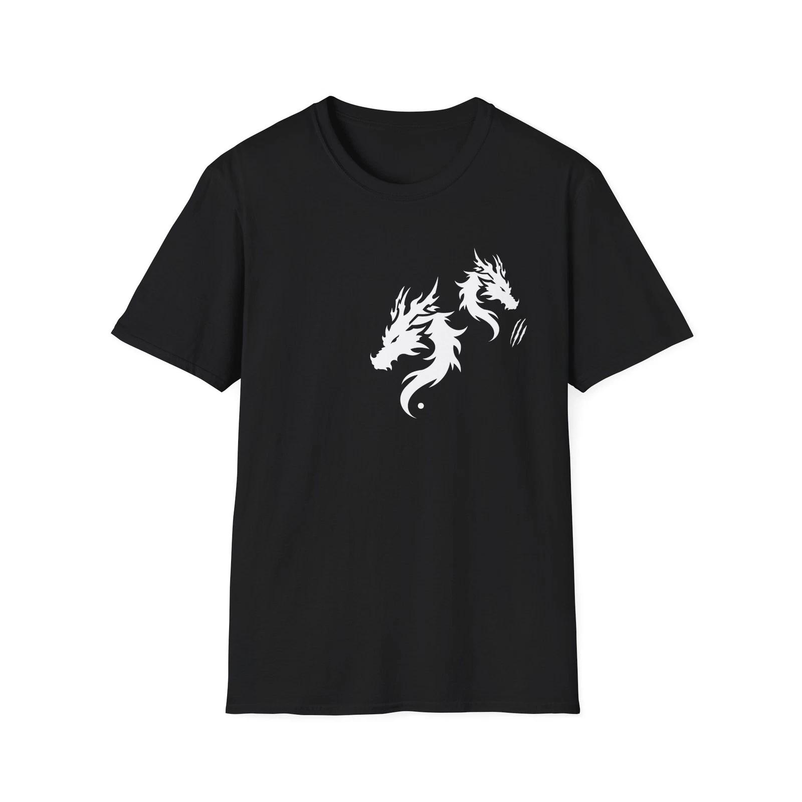 

Double Dragon T-Shirt, Minimal White Dragon Graphic Tee, Retro Animal Art M