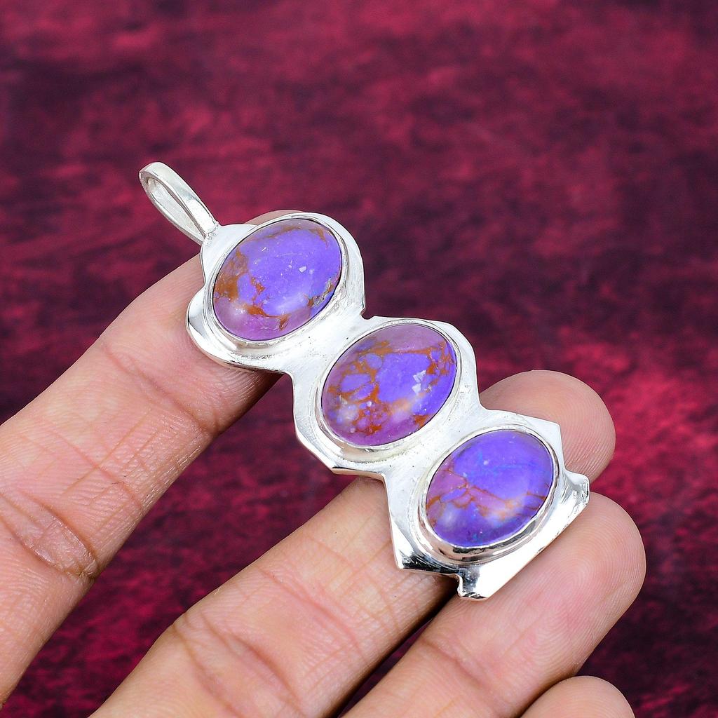Purple Copper Turquoise Pendant, 925 Solid Sterling Silver Jewelry, Gemstone Pendant, Gift For Her Handmade Dainty Jewelry