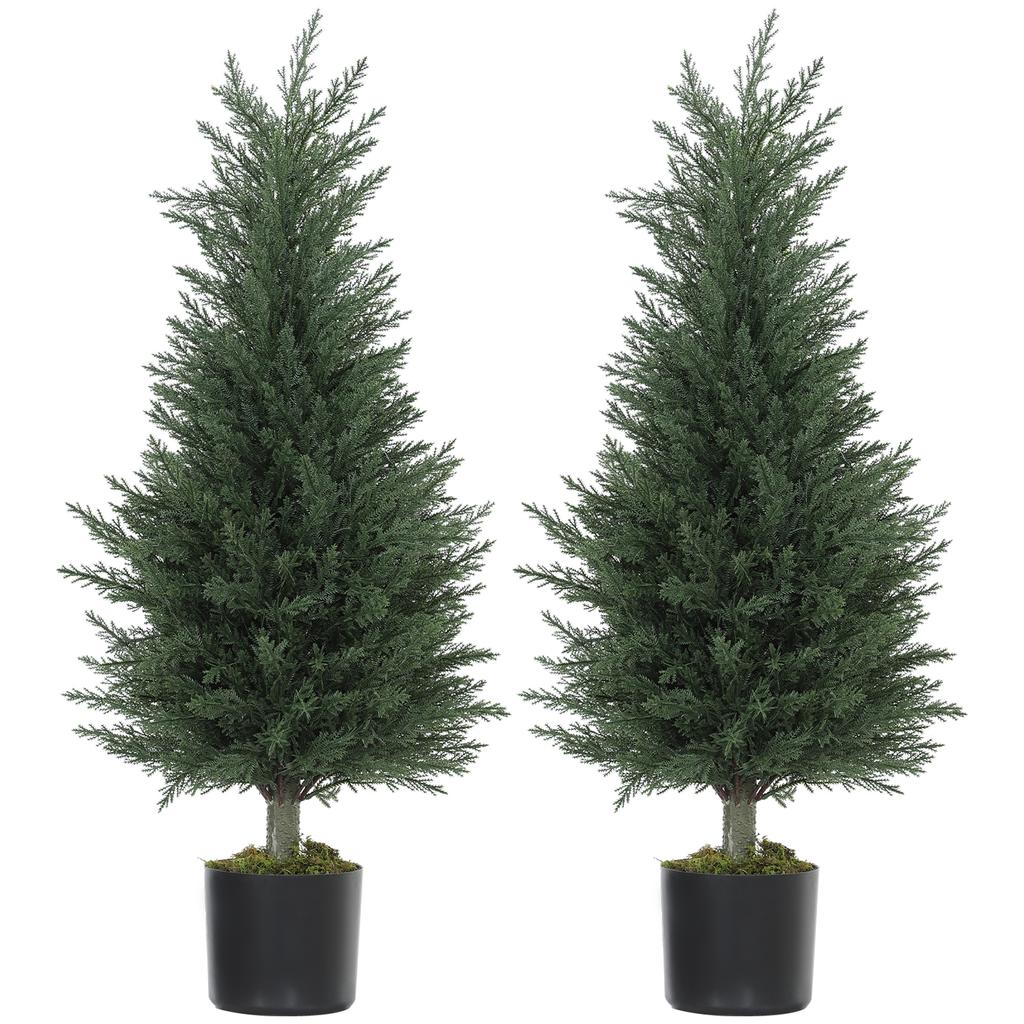 Set of 2 Artificial Cypress Plants, 362 Plastic Leaves, Pot, UV-Resistant, Green